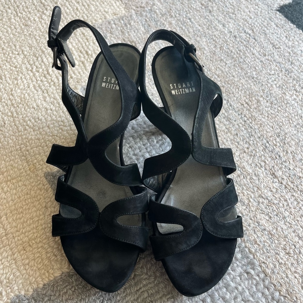 Stuart Wietzman Black Suede Ankle Strap Sandal Heels - Fair Condition - Size 8